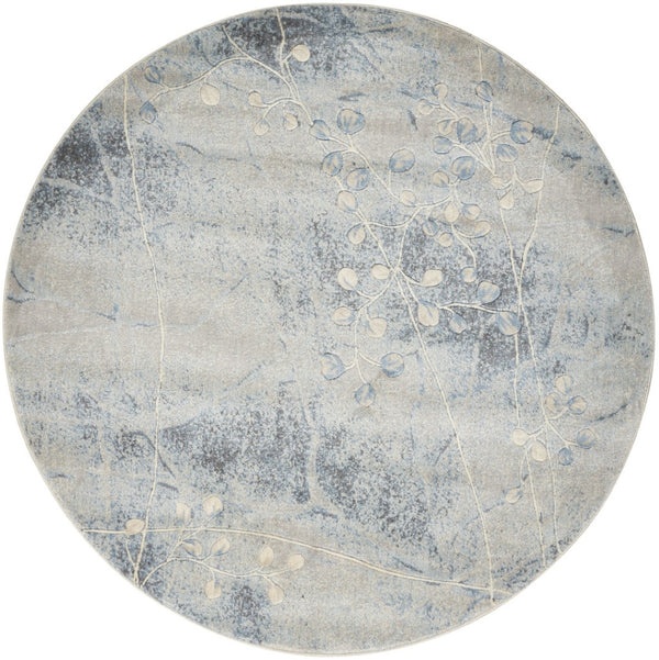 HomeRoots 8' Blue Floral Power Loom Area Rug – Timeless Elegance for Living Rooms, Bedrooms & More 6' Round Round 522605