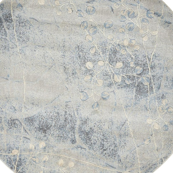 HomeRoots 8' Blue Floral Power Loom Area Rug – Timeless Elegance for Living Rooms, Bedrooms & More 6' Round Round 522605