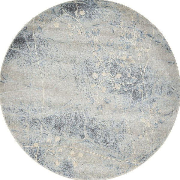 HomeRoots 8' Blue Floral Power Loom Area Rug – Timeless Elegance for Living Rooms, Bedrooms & More 6' Round Round 522605