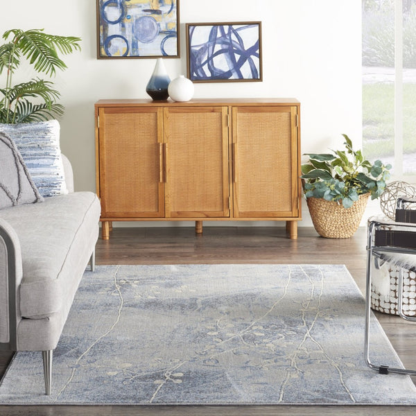 HomeRoots 8' Blue Floral Power Loom Area Rug – Timeless Elegance for Living Rooms, Bedrooms & More 5' X 7' Rectangle 522606
