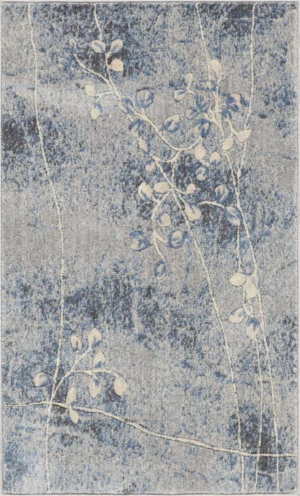 Homeroots 3' X 4' Blue Floral Power Loom Area Rug  Polyester 522608