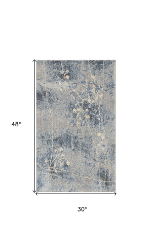 Homeroots 3' X 4' Blue Floral Power Loom Area Rug  Polyester 522608