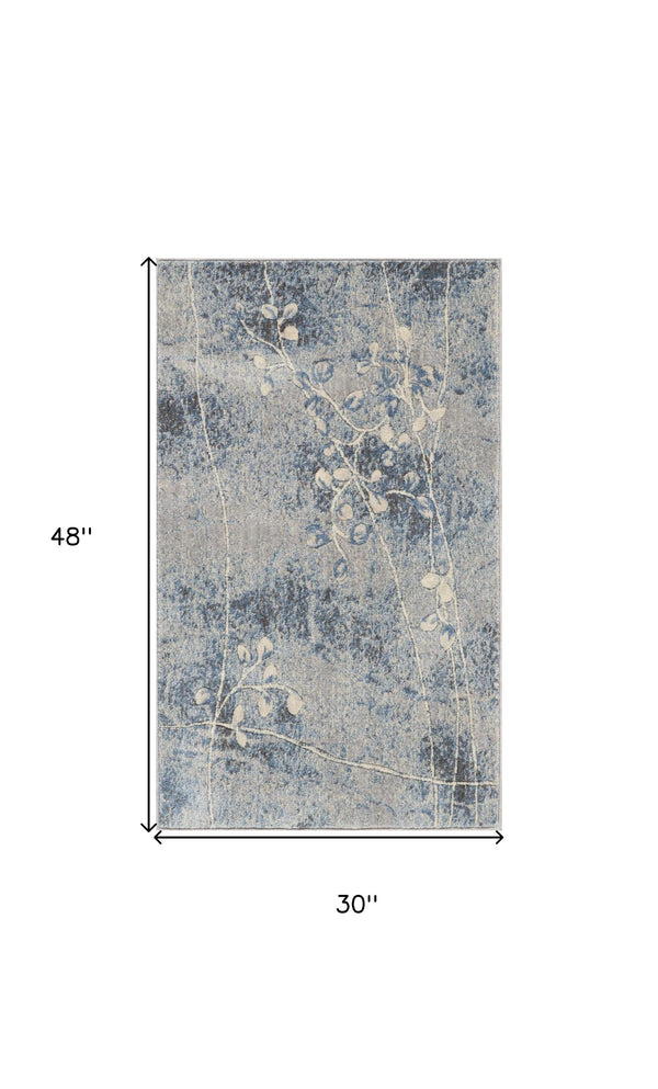 Homeroots 3' X 4' Blue Floral Power Loom Area Rug  Polyester 522608