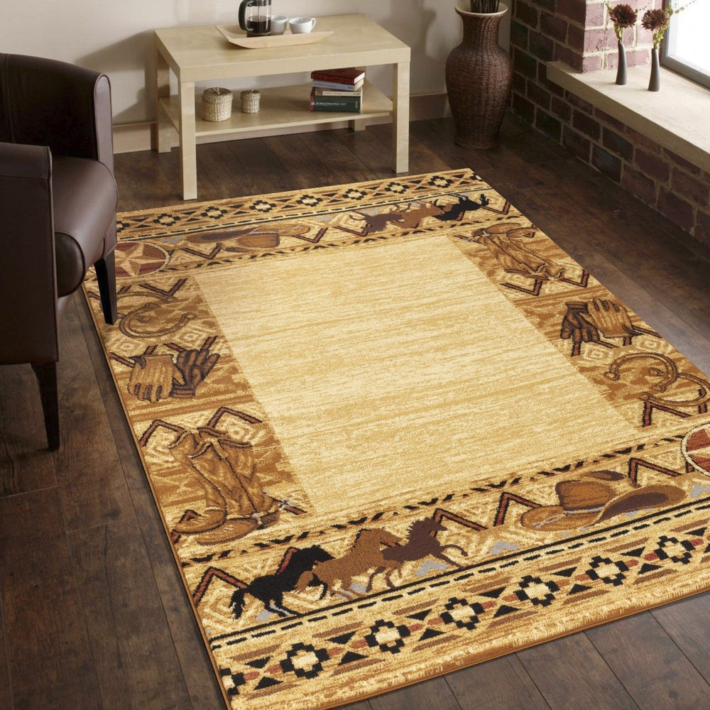 English Elm Tribes Beige Southwest Area Rug 5'3" X 7'3" - Durable, Stain-Resistant, Kid & Pet Friendly Design B186P181021-GIGA