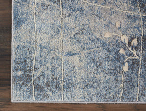 Homeroots 10' Blue Floral Power Loom Runner Rug  Polyester 522610