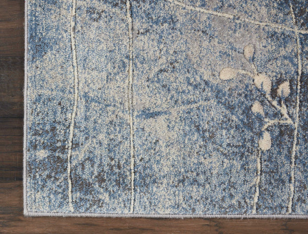 Homeroots 10' Blue Floral Power Loom Runner Rug  Polyester 522610