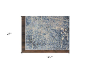 Homeroots 10' Blue Floral Power Loom Runner Rug  Polyester 522610