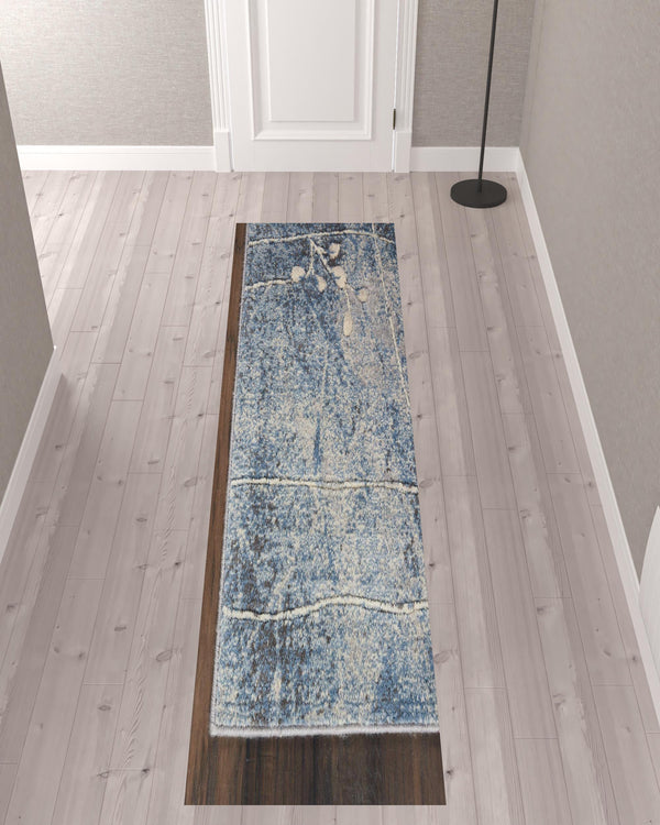 Homeroots 10' Blue Floral Power Loom Runner Rug  Polyester 522610