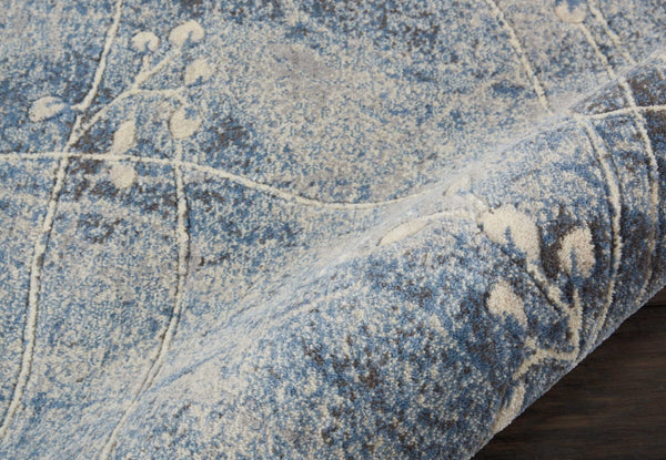 Homeroots 10' Blue Floral Power Loom Runner Rug  Polyester 522610