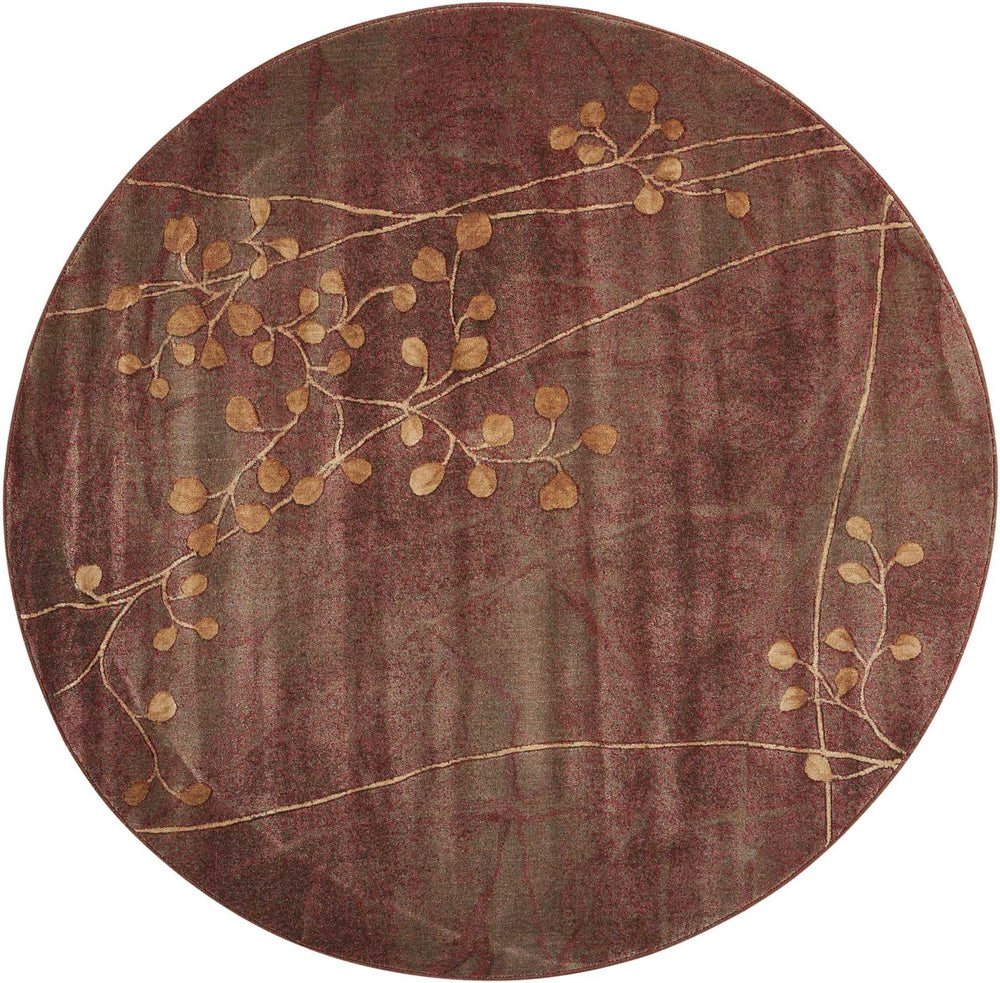 Homeroots 6' Brown Round Floral Power Loom Area Rug  Polyester 522614