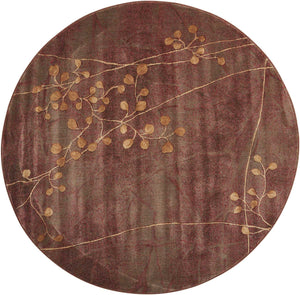 Homeroots 6' Brown Round Floral Power Loom Area Rug  Polyester 522614