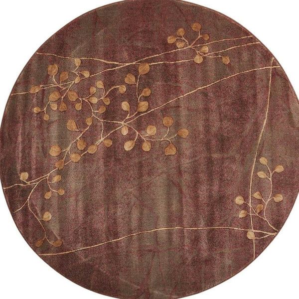 HomeRoots 8' Brown Floral Power Loom Area Rug - Elegant Design with Non-Skid Backing for Enhanced Stability 6' Round Round 522614