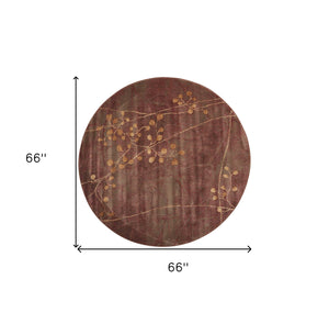 Homeroots 6' Brown Round Floral Power Loom Area Rug  Polyester 522614