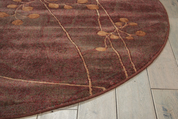 HomeRoots 8' Brown Floral Power Loom Area Rug - Elegant Design with Non-Skid Backing for Enhanced Stability 6' Round Round 522614