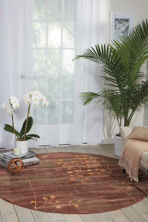 Homeroots 6' Brown Round Floral Power Loom Area Rug  Polyester 522614