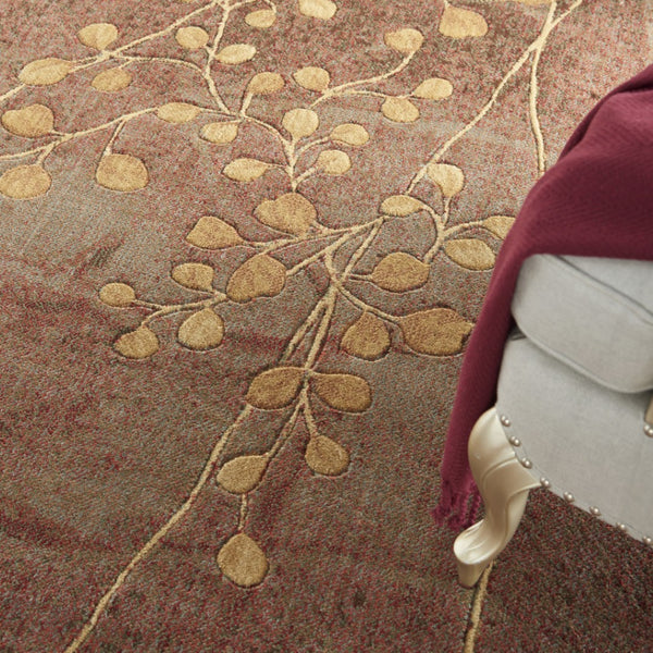 HomeRoots 8' Brown Floral Power Loom Area Rug - Elegant Design with Non-Skid Backing for Enhanced Stability 6' Round Round 522614