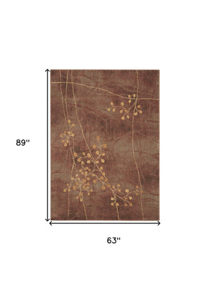 Homeroots 5' X 8' Brown Floral Power Loom Area Rug  Polyester 522615