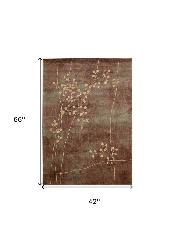 Homeroots 4' X 6' Brown Floral Power Loom Area Rug  Polyester 522616