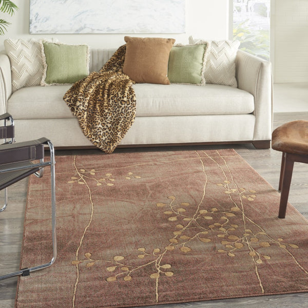 HomeRoots 8' Brown Floral Power Loom Area Rug - Elegant Design with Non-Skid Backing for Enhanced Stability 4' X 6' Rectangle 522616