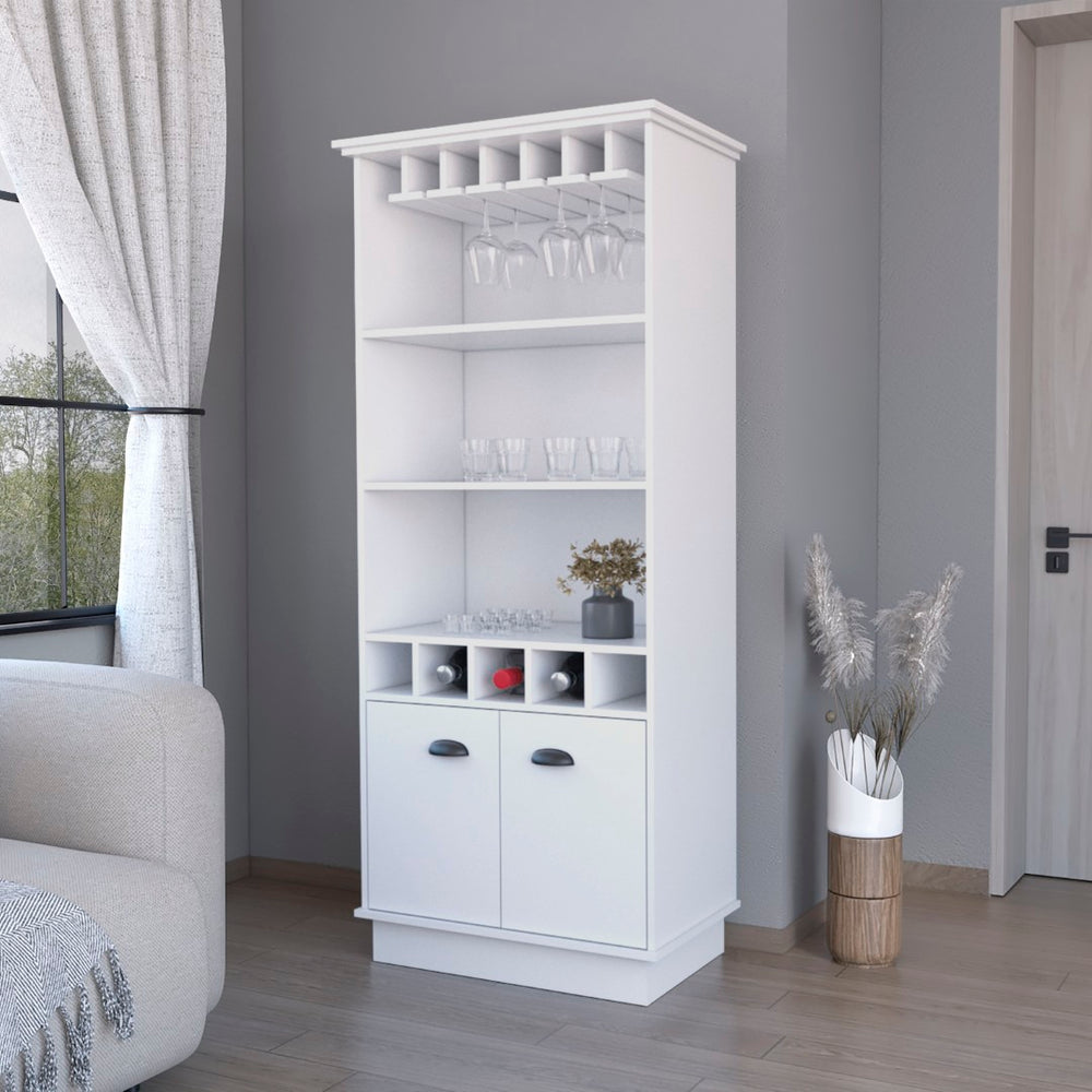 English Elm Fm Furniture Sophia White Bar Cabinet with Stemware Rack and Five Bottle Slots B128S00067