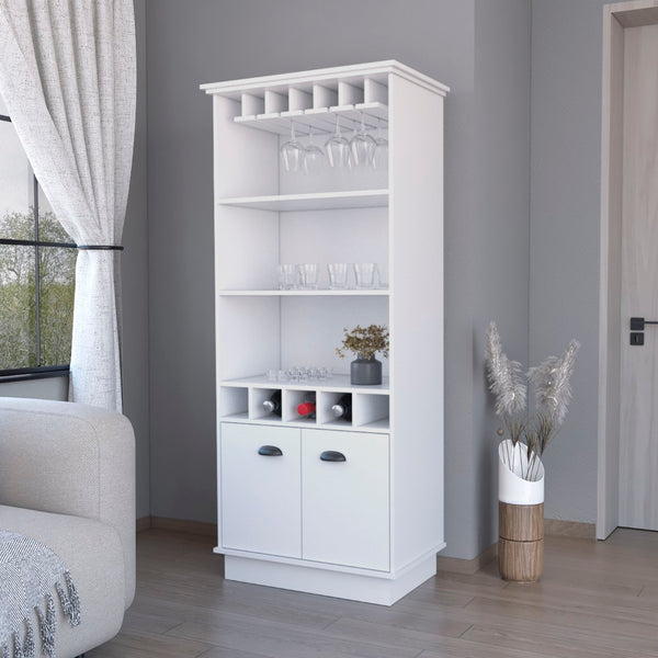 English Elm Fm Furniture Sophia White Bar Cabinet with Stemware Rack and Five Bottle Slots B128S00067