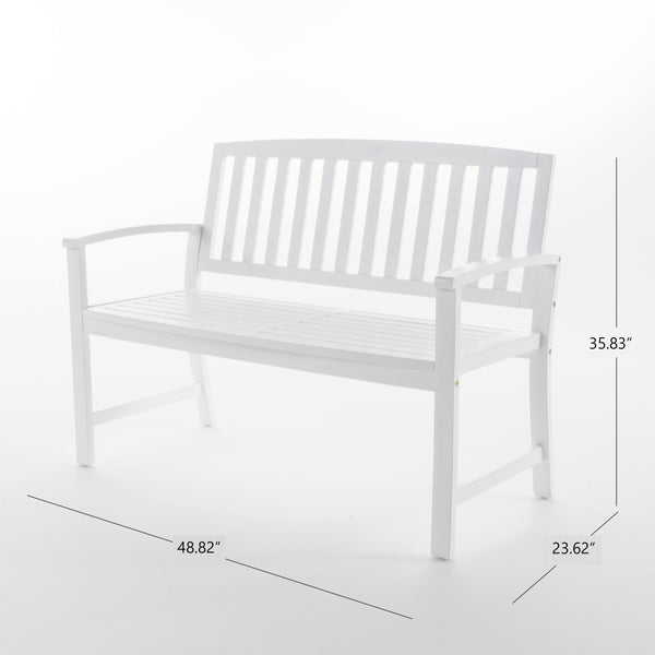 English Elm Christopher Knight Home® - LOJA Bench - Acacia Wood Outdoor Bench with Ergonomic Curved Backrest, Durable Stable Construction White 57495.00ACAWHI