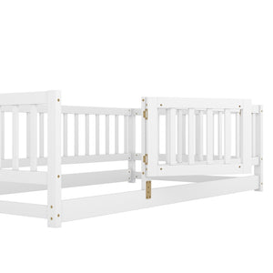 English Elm Twin Montessori Floor Bed With Fence & Door – Safe, Stylish, Easy-Access Sleep Solution For Kids W1820P231585-GIGA