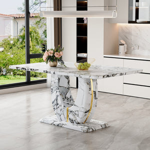 English Elm Modern Mdf Dining Table Seats Six with U-shaped Legs for Minimalist Interiors White W1151S04160