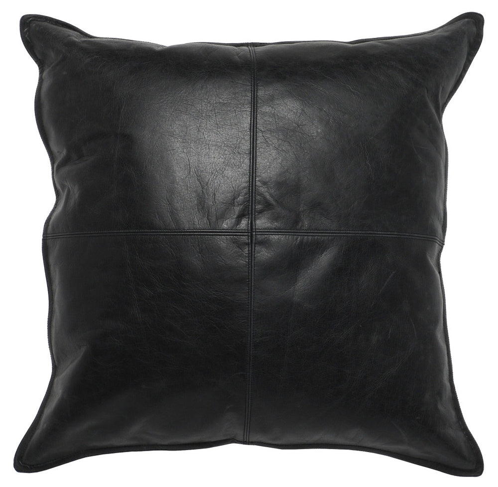Homeroots 22" Black Leather Feather Throw Pillow   522777