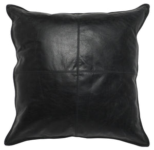 Homeroots 22" Black Leather Feather Throw Pillow   522777