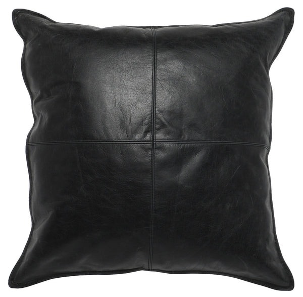 Homeroots 22" Black Leather Feather Throw Pillow   522777