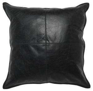 Homeroots 22" Black Leather Feather Throw Pillow   522777