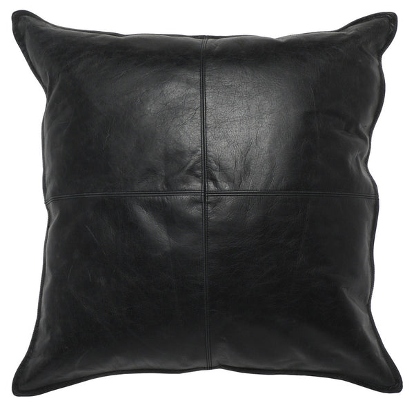 Homeroots 22" Black Leather Feather Throw Pillow   522777