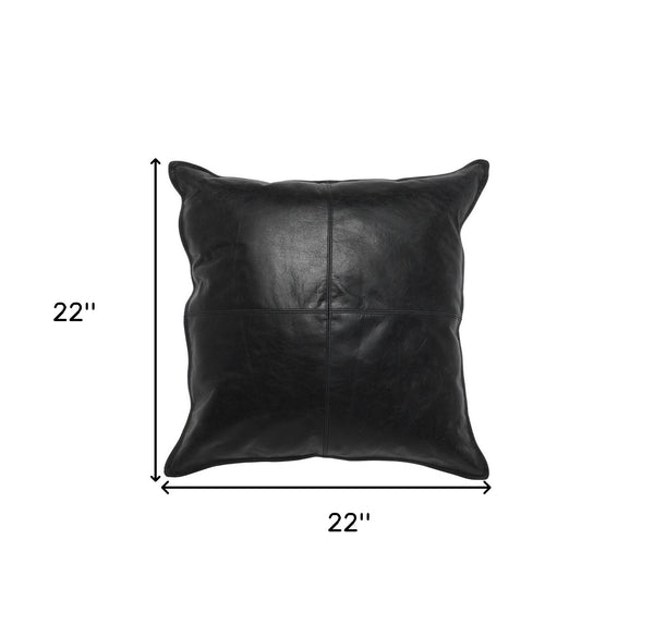 Homeroots 22" Black Leather Feather Throw Pillow   522777