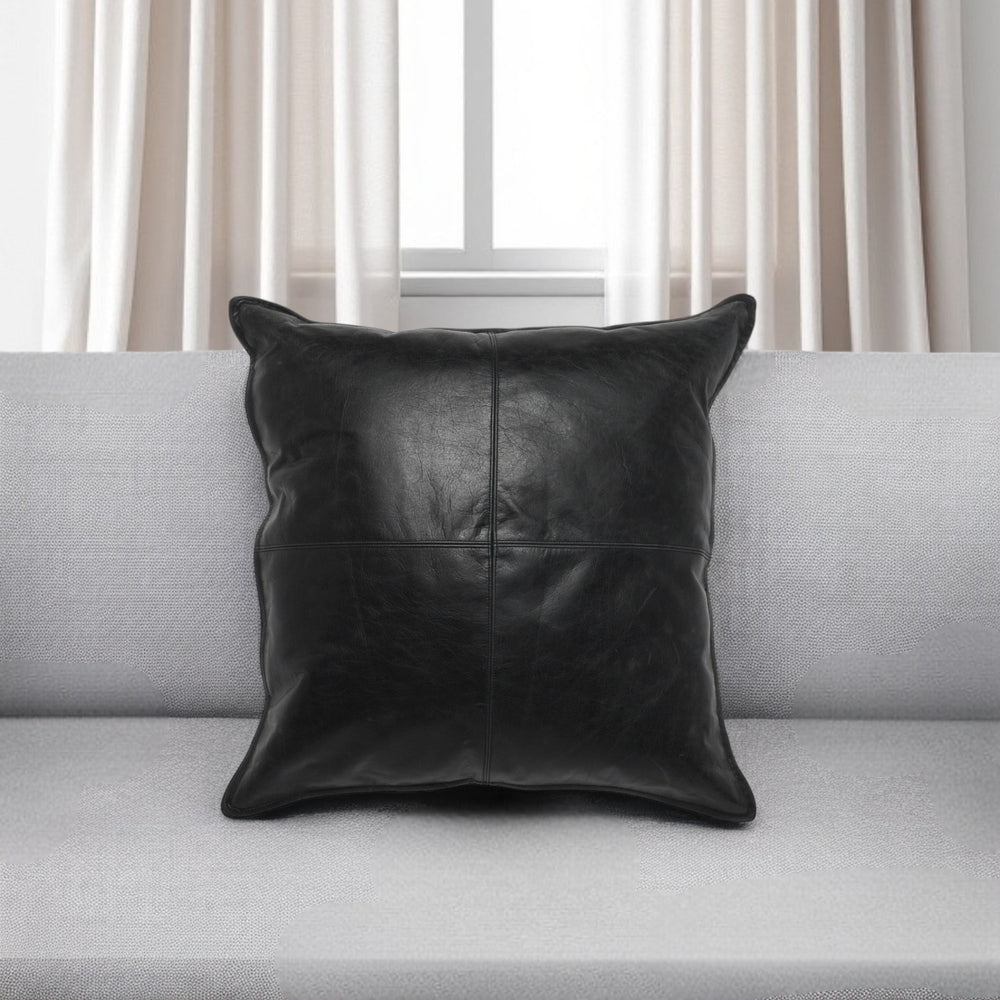 Homeroots 22" Black Leather Feather Throw Pillow   522777