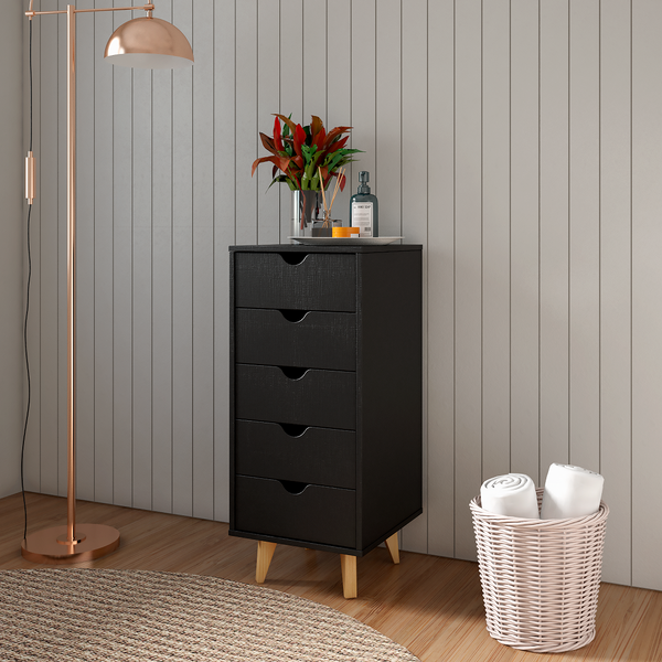 Homeroots 16" Black Solid Wood Five Drawer Lingerie Chest  Solid Wood 522813