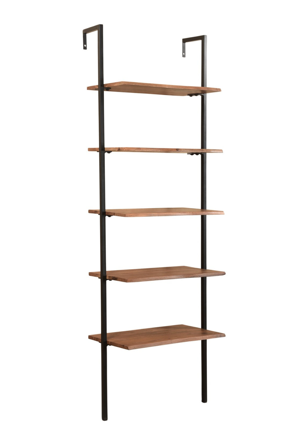 HomeRoots 72" Stylish Brown Metal and Solid Wood Ladder Bookcase - Five-Tier Storage for Any Room Decor 522816