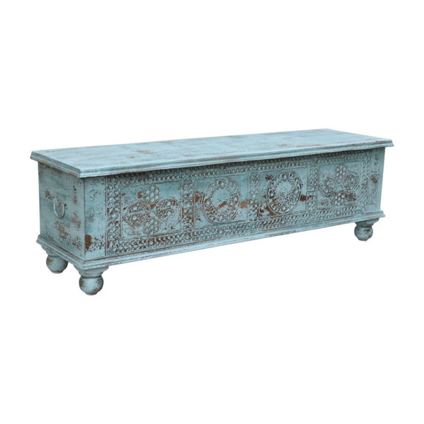 HomeRoots 54" Handcrafted Aqua Lift-Top Coffee Table with Distressed Finish & Ample Storage for Vintage Charm 522820