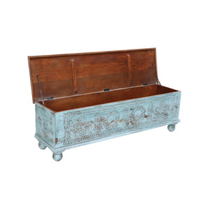 HomeRoots 54" Handcrafted Aqua Lift-Top Coffee Table with Distressed Finish & Ample Storage for Vintage Charm 522820