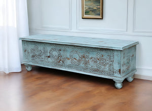 HomeRoots 54" Handcrafted Aqua Lift-Top Coffee Table with Distressed Finish & Ample Storage for Vintage Charm 522820