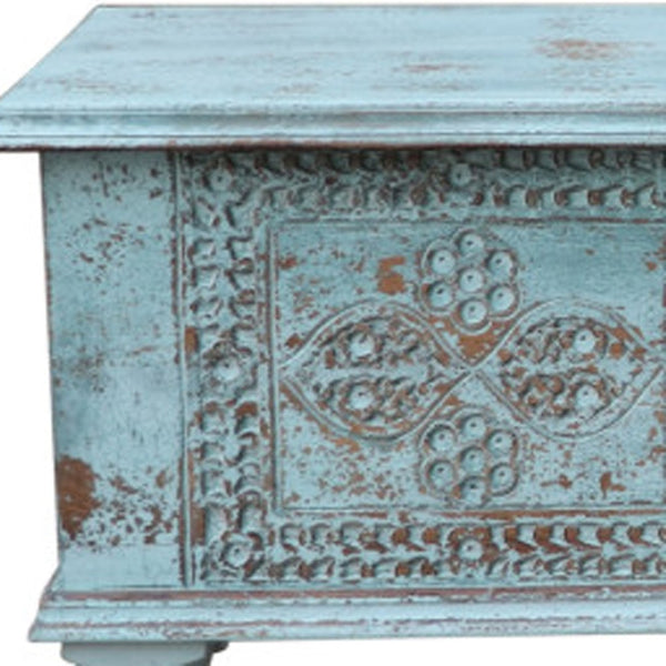 HomeRoots 54" Handcrafted Aqua Lift-Top Coffee Table with Distressed Finish & Ample Storage for Vintage Charm 522820