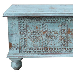 HomeRoots 54" Handcrafted Aqua Lift-Top Coffee Table with Distressed Finish & Ample Storage for Vintage Charm 522820
