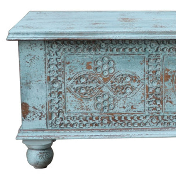HomeRoots 54" Handcrafted Aqua Lift-Top Coffee Table with Distressed Finish & Ample Storage for Vintage Charm 522820