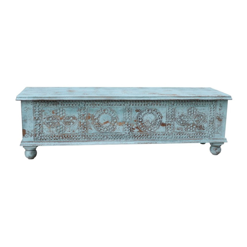 HomeRoots 54" Handcrafted Aqua Lift-Top Coffee Table with Distressed Finish & Ample Storage for Vintage Charm 522820