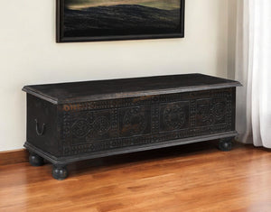 Homeroots 54" Black Solid Wood Distressed Lift Top Coffee Table   522821