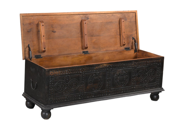 Homeroots 54" Black Solid Wood Distressed Lift Top Coffee Table   522821