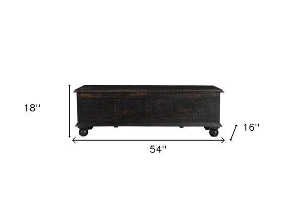Homeroots 54" Black Solid Wood Distressed Lift Top Coffee Table   522821