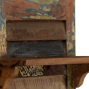 HomeRoots 34" Rustic Reclaimed Wood Wall Shelf with Hooks – Multi-Patina Charm for Entryway & Living Room 522823