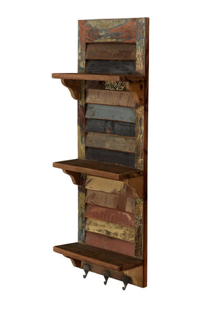 HomeRoots 34" Rustic Reclaimed Wood Wall Shelf with Hooks – Multi-Patina Charm for Entryway & Living Room 522823
