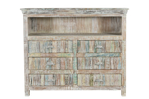 HomeRoots 50" Rustic White Distressed Reclaimed Wood Entertainment Center with Versatile Storage Solutions 522829